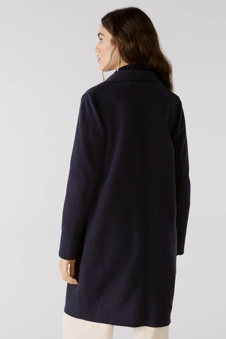 Oui 79918 5742 Mayson Dark Blue Button Front Boiled Wool Coat - Shirley Allum Boutique