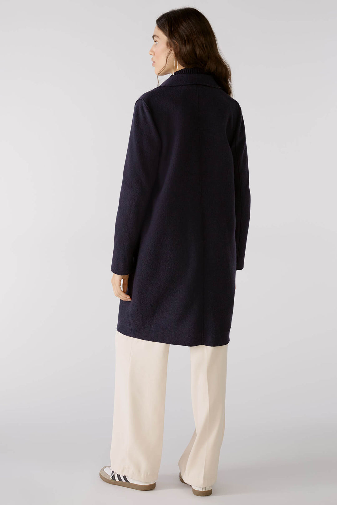 Oui 79918 5742 Mayson Dark Blue Button Front Boiled Wool Coat - Shirley Allum Boutique