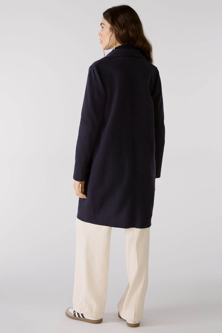 Oui 79918 5742 Mayson Dark Blue Button Front Boiled Wool Coat - Shirley Allum Boutique