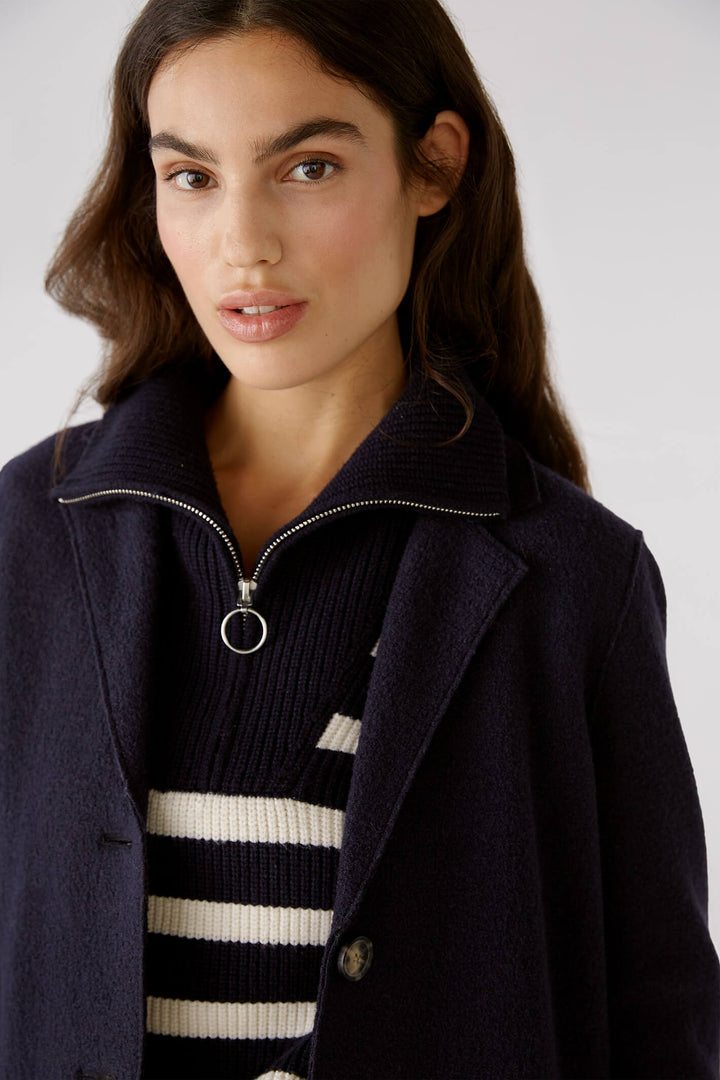 Oui 79918 5742 Mayson Dark Blue Button Front Boiled Wool Coat - Shirley Allum Boutique