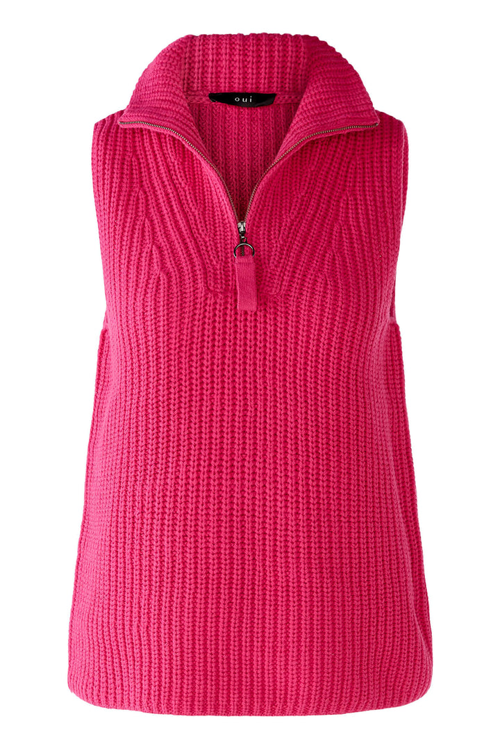 Oui 80131 3394 Pink High Neck Chunky Knit Slipover Jumper - Shirley Allum Boutique