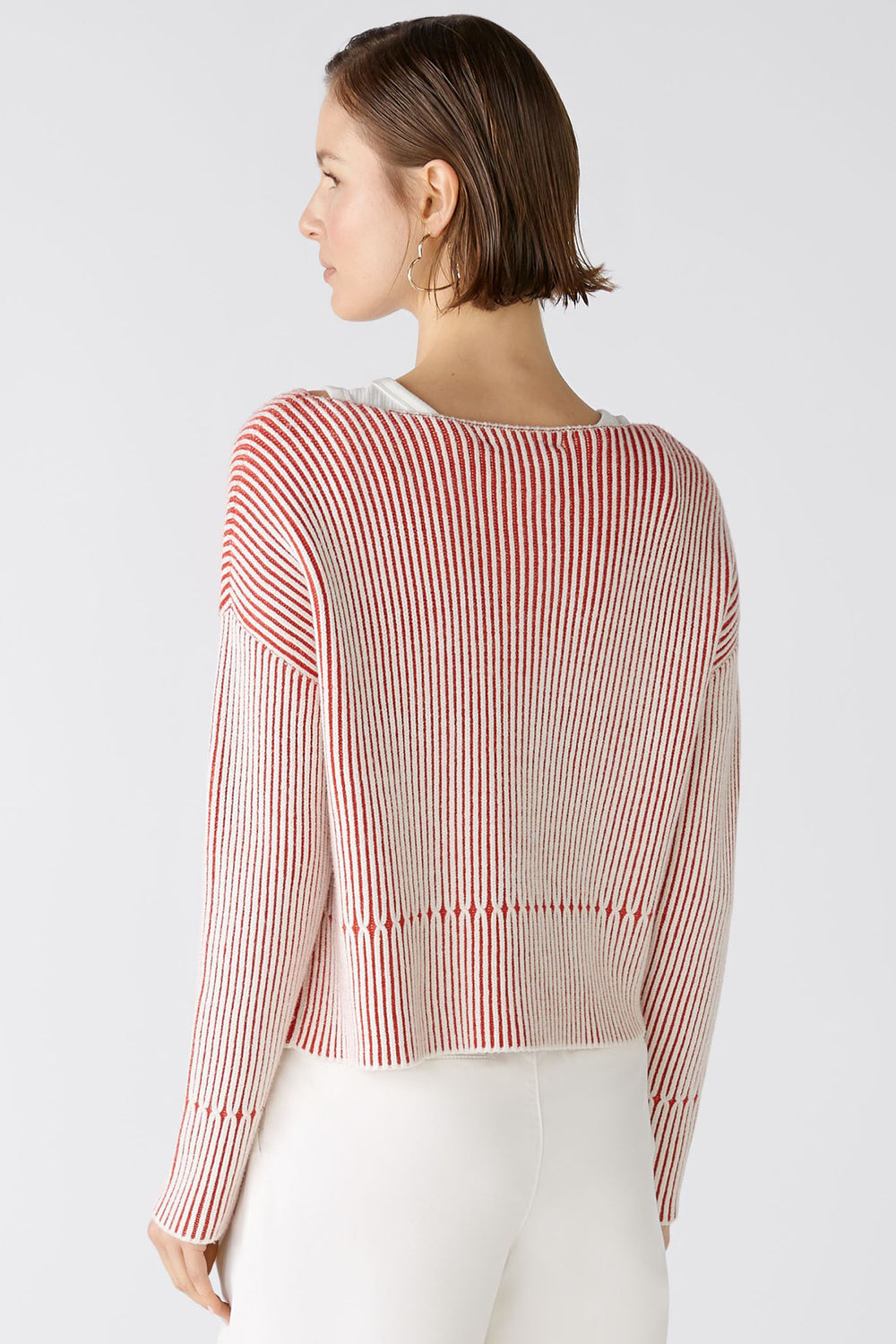 Oui 86626 Red & White Stripe Wide Neck Jumper - Shirley Allum Boutique