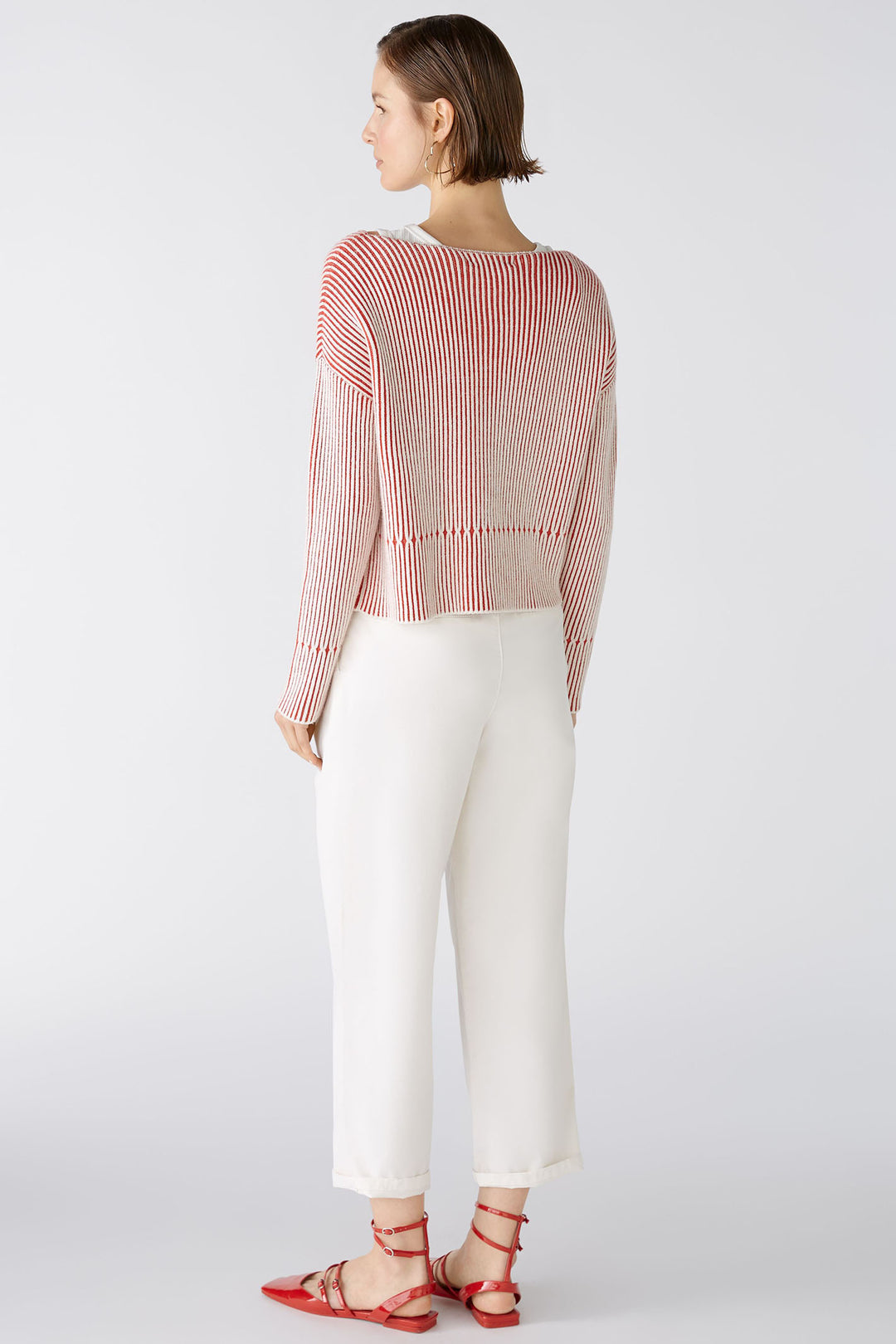 Oui 86626 Red & White Stripe Wide Neck Jumper - Shirley Allum Boutique