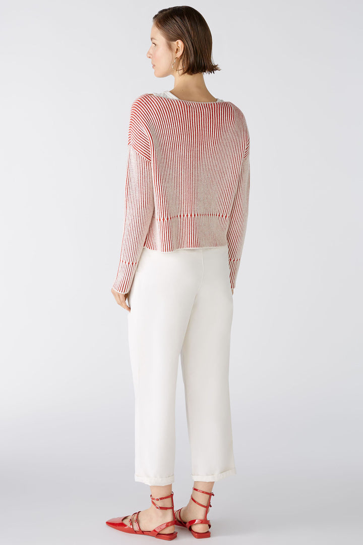 Oui 86626 Red & White Stripe Wide Neck Jumper - Shirley Allum Boutique