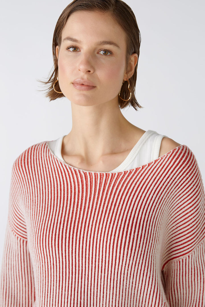 Oui 86626 Red & White Stripe Wide Neck Jumper - Shirley Allum Boutique