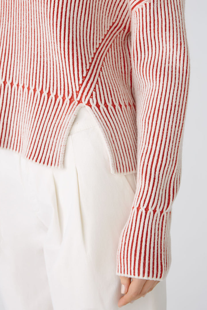 Oui 86626 Red & White Stripe Wide Neck Jumper - Shirley Allum Boutique