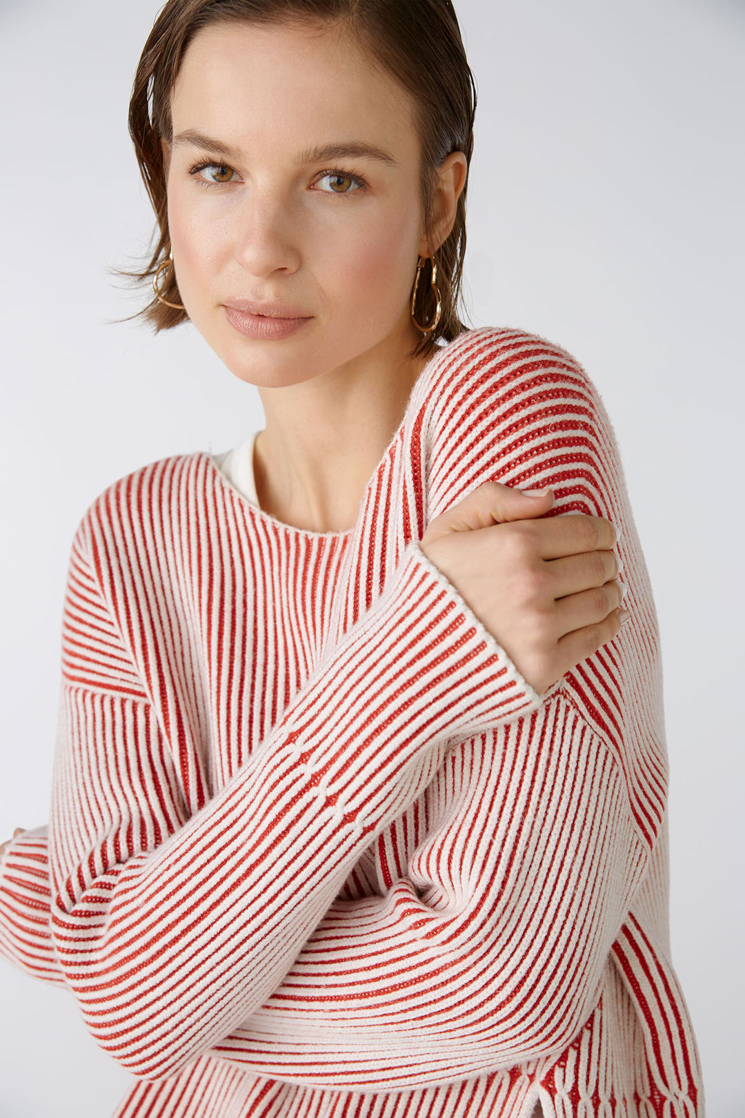 Oui 86626 Red & White Stripe Wide Neck Jumper - Shirley Allum Boutique