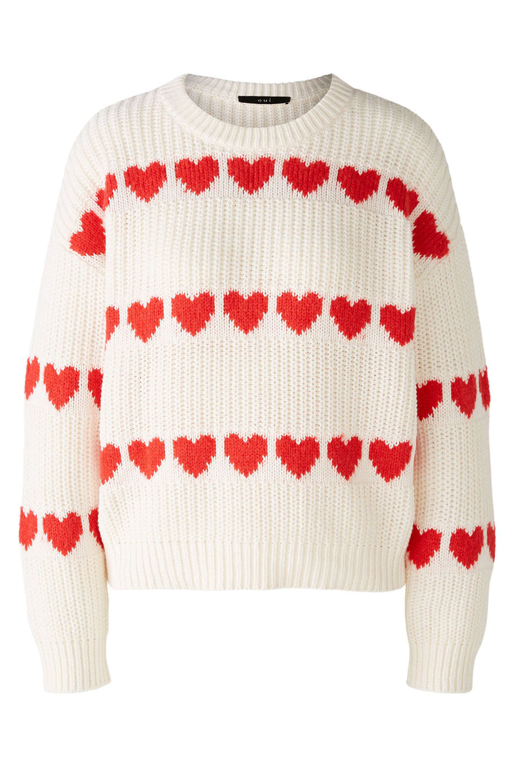 Oui 86640 Off White Red Heart Stripe Jumper - Shirley Allum Boutique