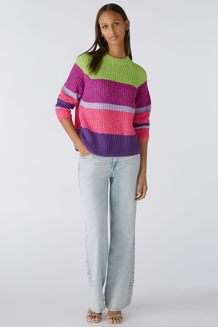 Oui 86644 Violet Mauve Stripe Ribbed Knit Jumper - Shirley Allum Boutique