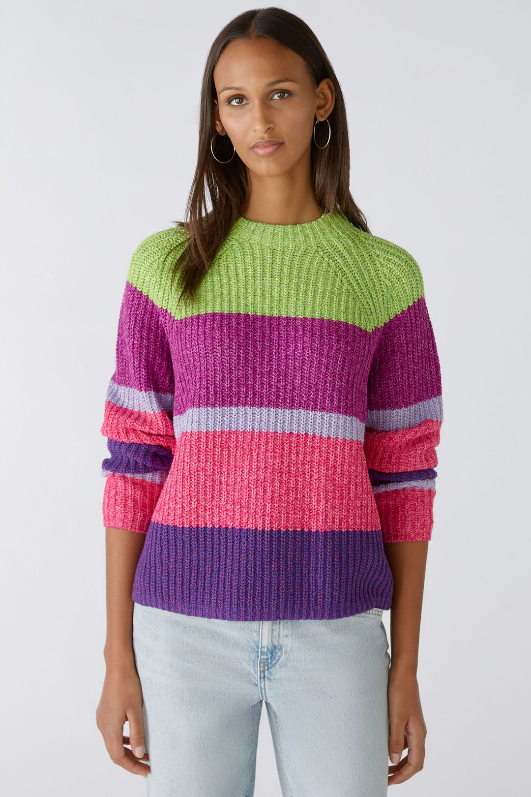 Oui 86644 Violet Mauve Stripe Ribbed Knit Jumper - Shirley Allum Boutique
