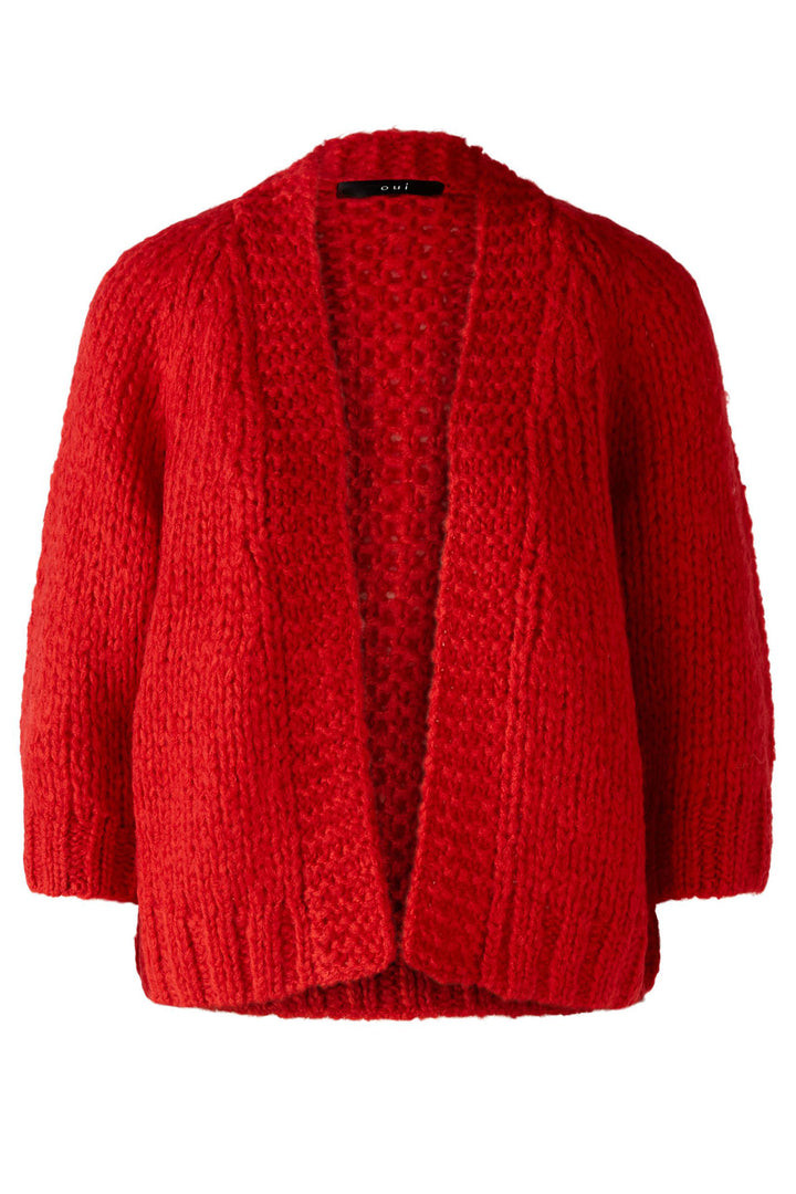 Oui 86684 Aura Red Chunky Knit Open Front Cardigan - Shirley Allum Boutique