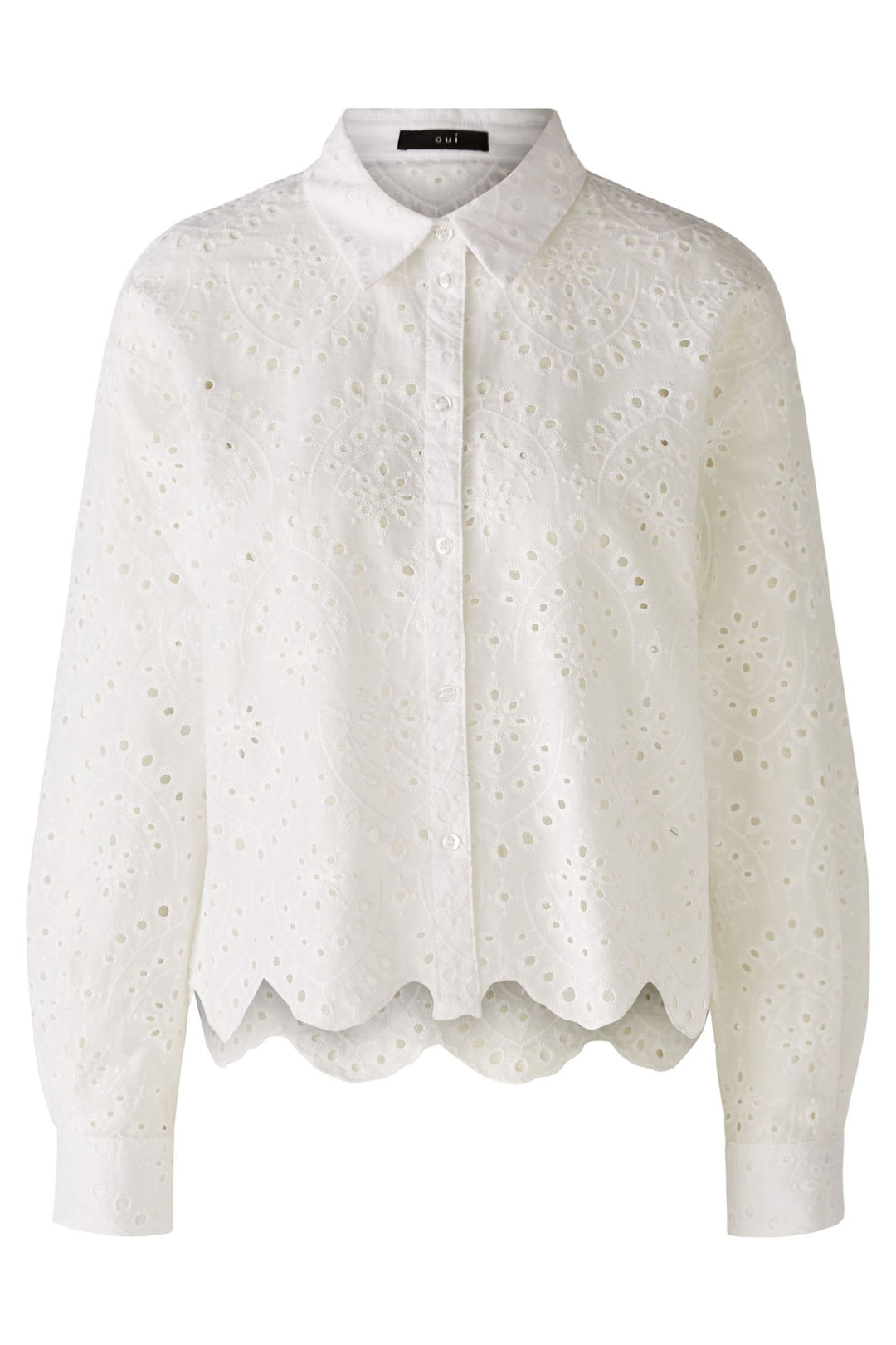 Oui 86772 Cloud Dancer White Broderie Anglaise Blouse - Shirley Allum Boutique