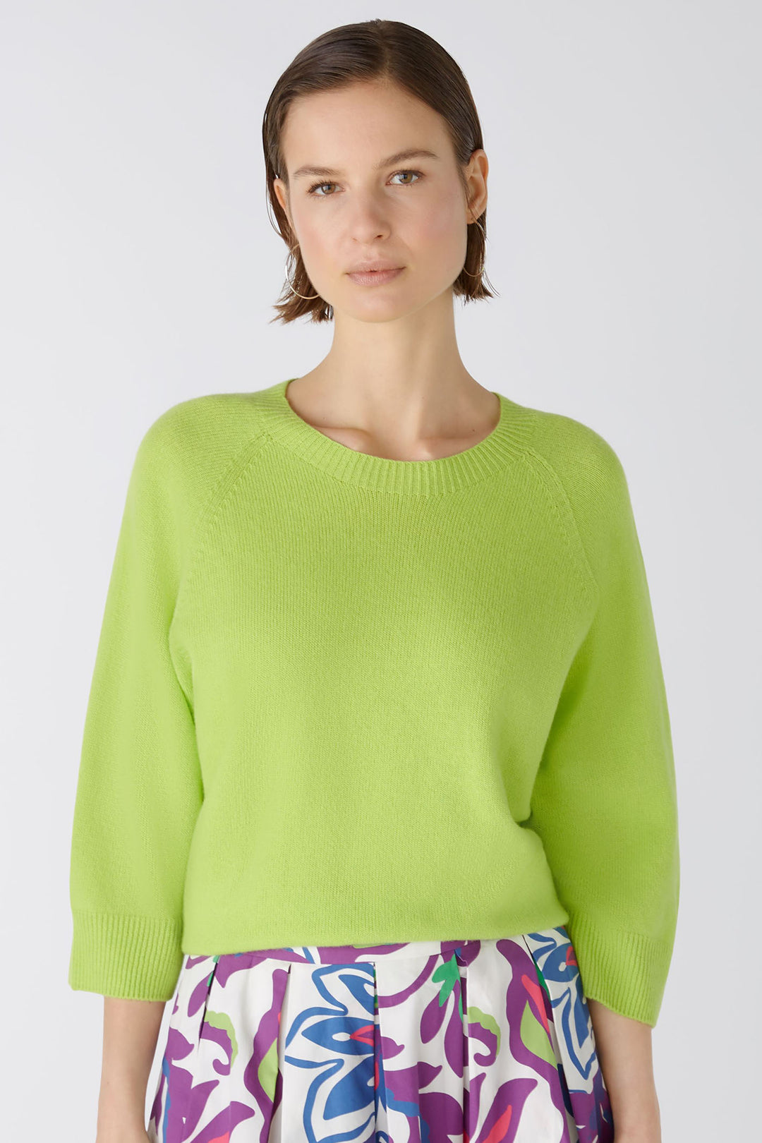 Oui 87156 Tender Shoots Green Raglan Jumper - Shirley Allum Boutique