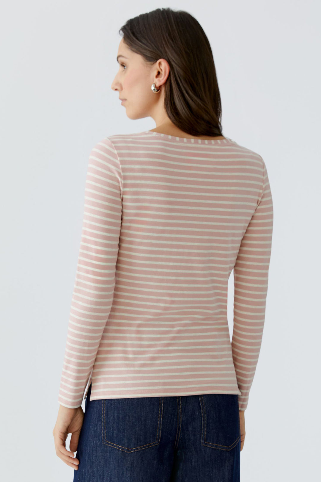 Oui 88220 0301 Rose Pink White Stripe Sumiko Long Sleeve T-Shirt
