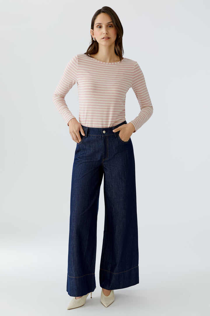 Oui 88220 0301 Rose Pink White Stripe Sumiko Long Sleeve T-Shirt