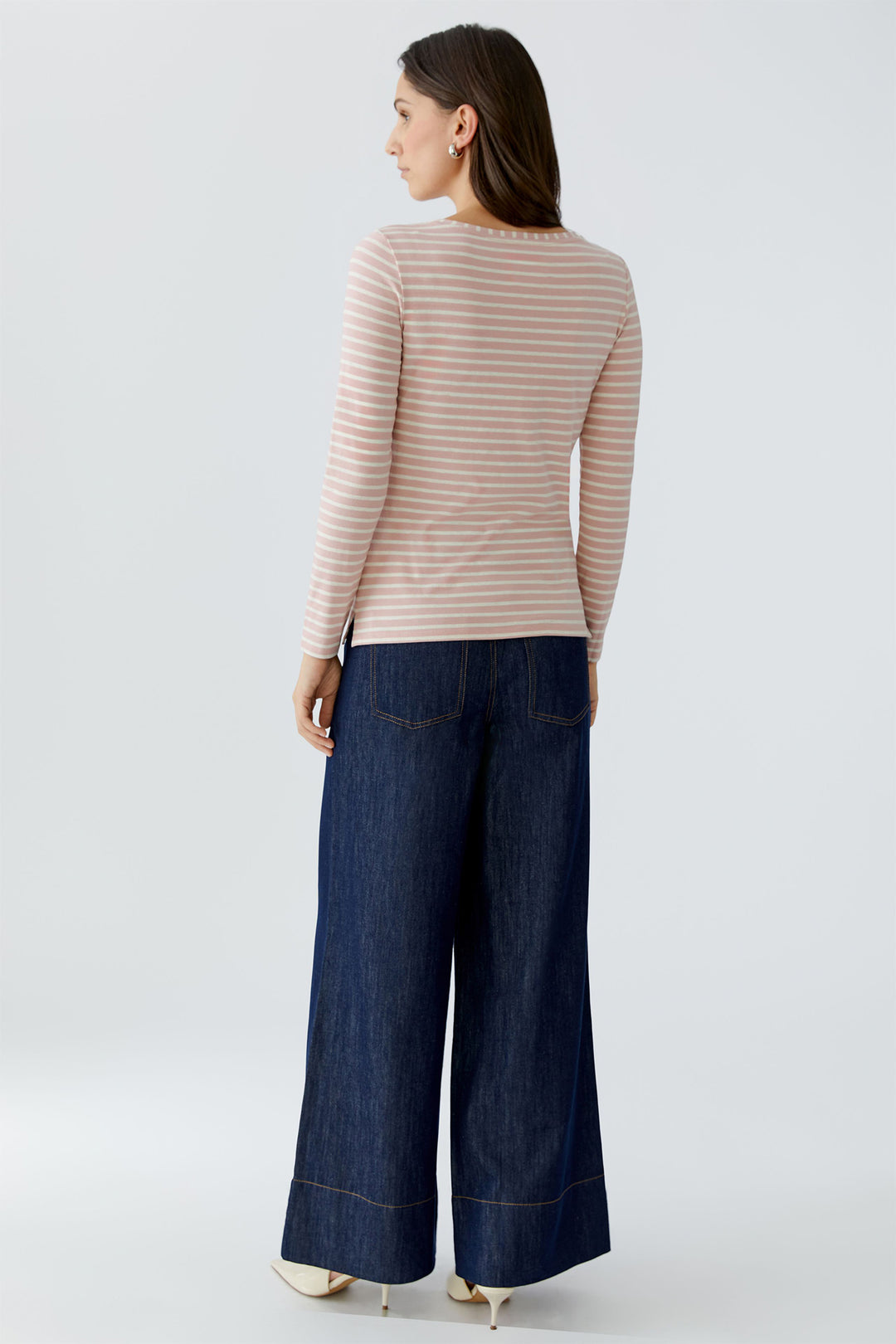 Oui 88220 0301 Rose Pink White Stripe Sumiko Long Sleeve T-Shirt