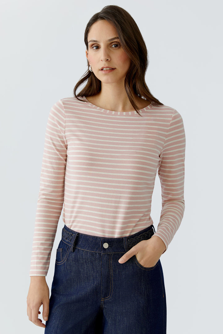 Oui 88220 0301 Rose Pink White Stripe Sumiko Long Sleeve T-Shirt