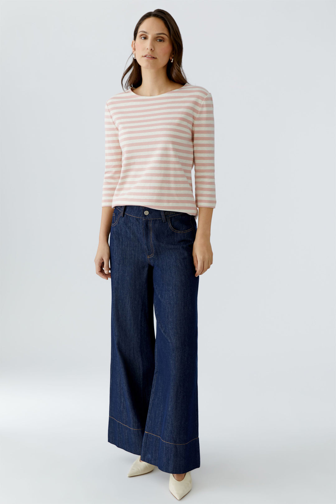 Oui 96259 0103 White Pink Soleila Stripe T-Shirt
