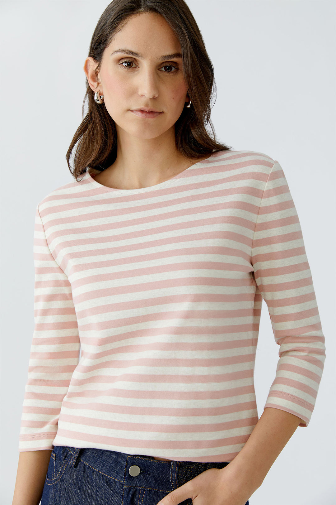 Oui 96259 0103 White Pink Soleila Stripe T-Shirt