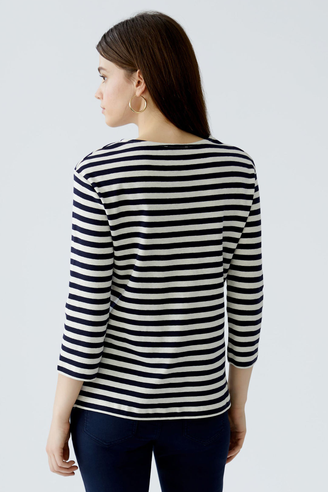 Oui 96259 0105 White Blue Soleila Stripe T-Shirt