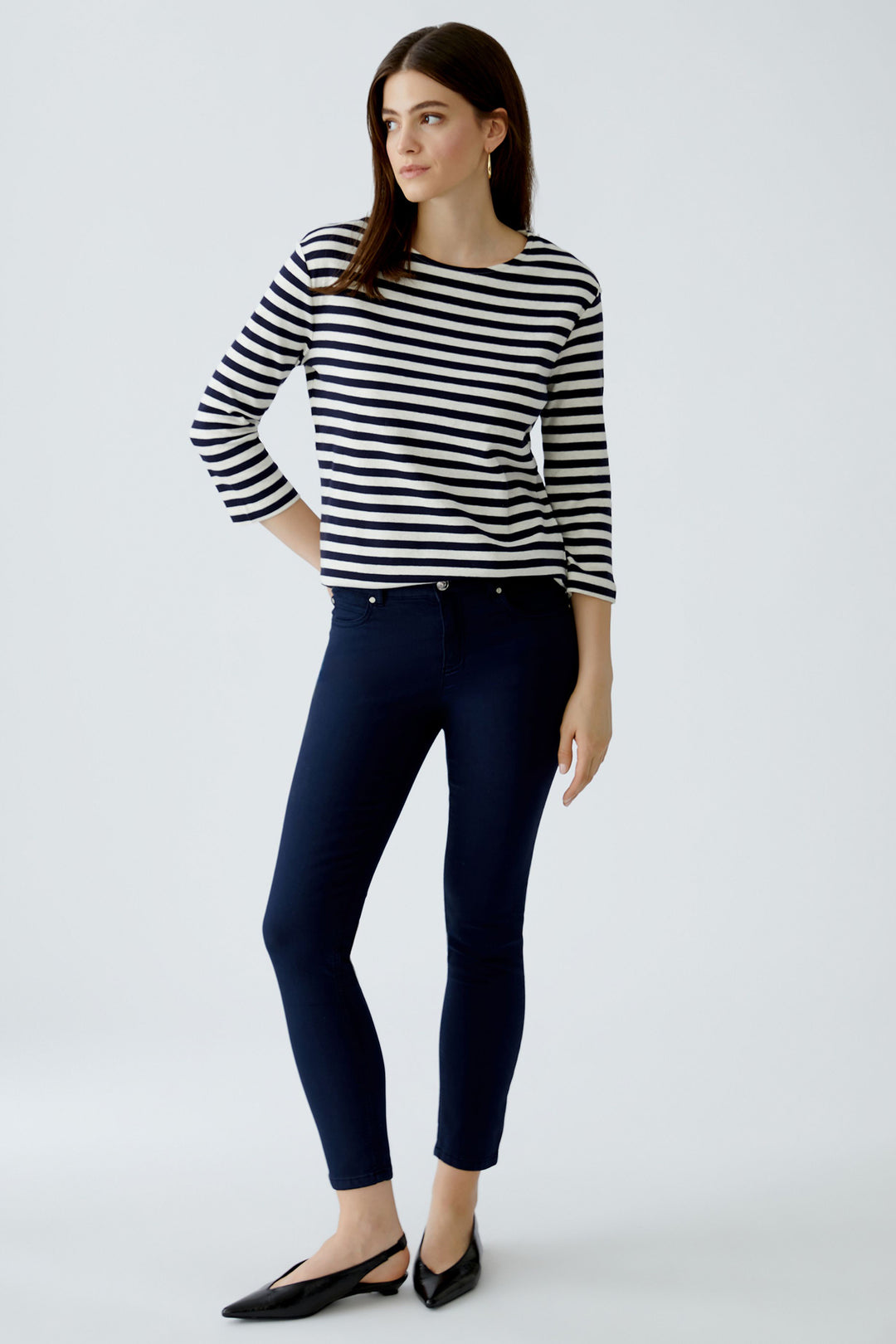 Oui 96259 0105 White Blue Soleila Stripe T-Shirt