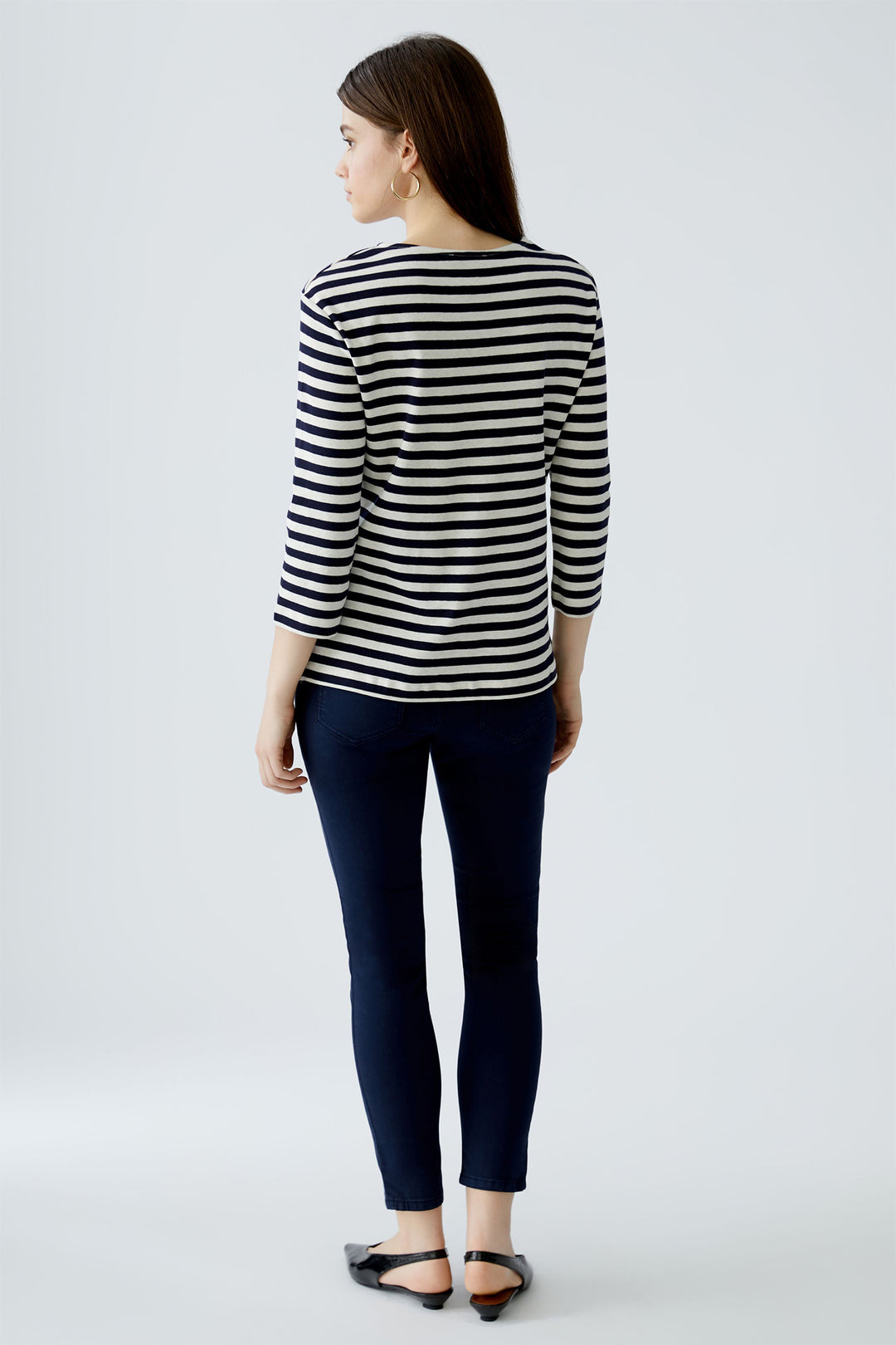 Oui 96259 0105 White Blue Soleila Stripe T-Shirt