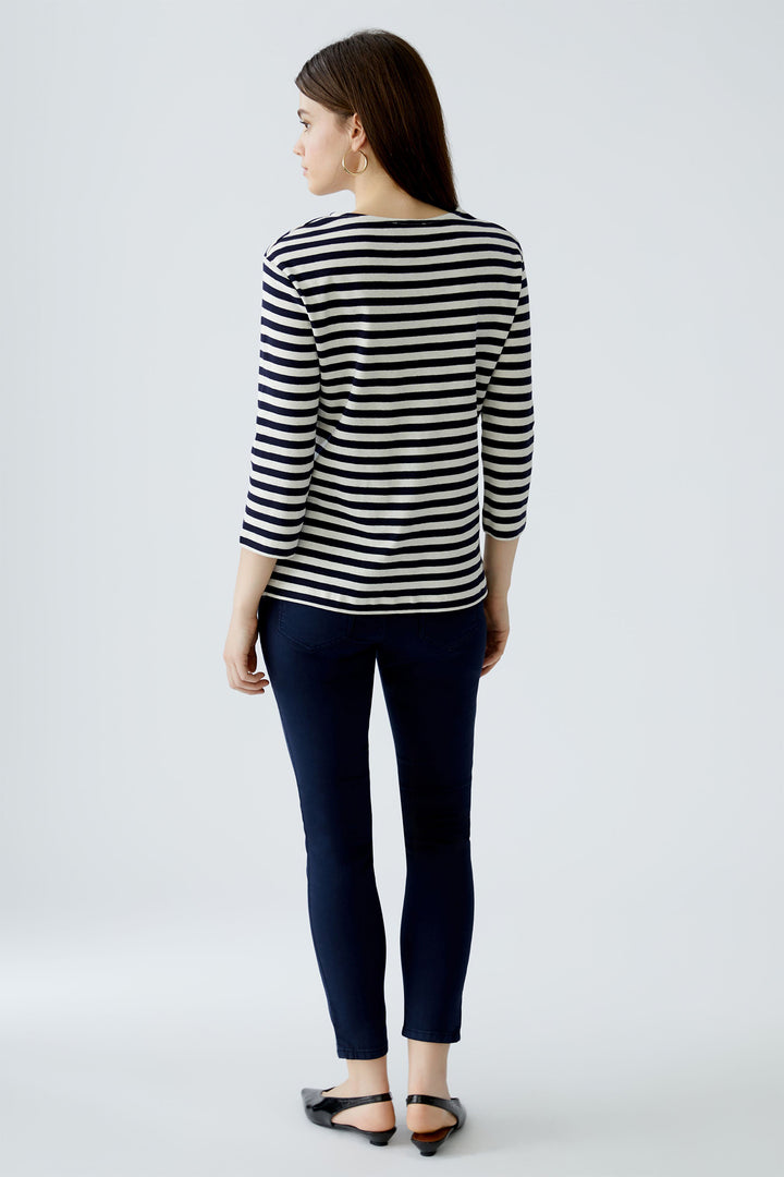 Oui 96259 0105 White Blue Soleila Stripe T-Shirt