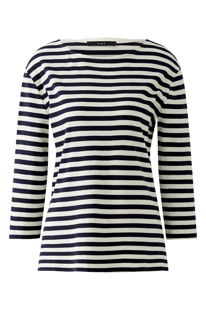 Oui 96259 0105 White Blue Soleila Stripe T-Shirt