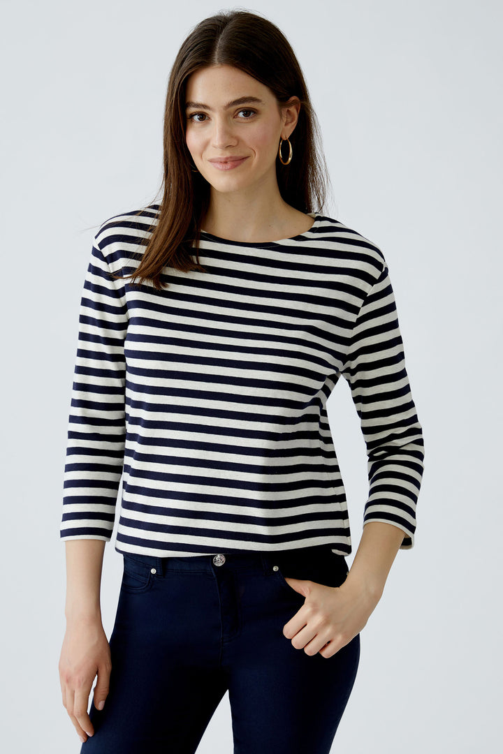 Oui 96259 0105 White Blue Soleila Stripe T-Shirt