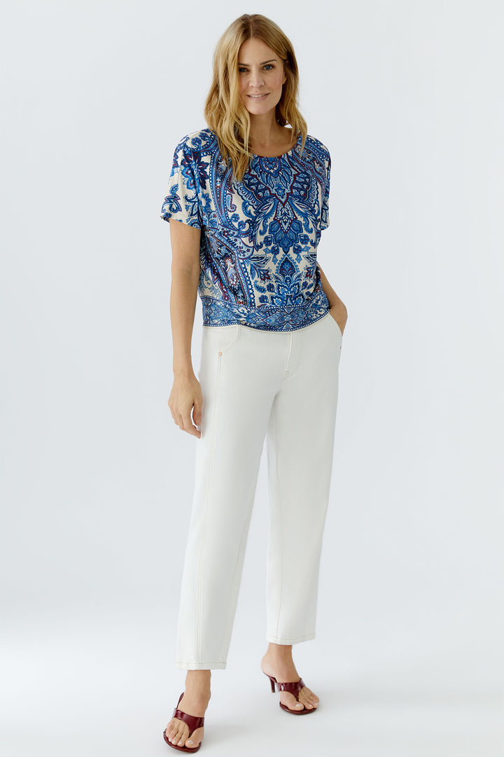 Oui 96408 0115 Off White Blue Paisley Print T-Shirt