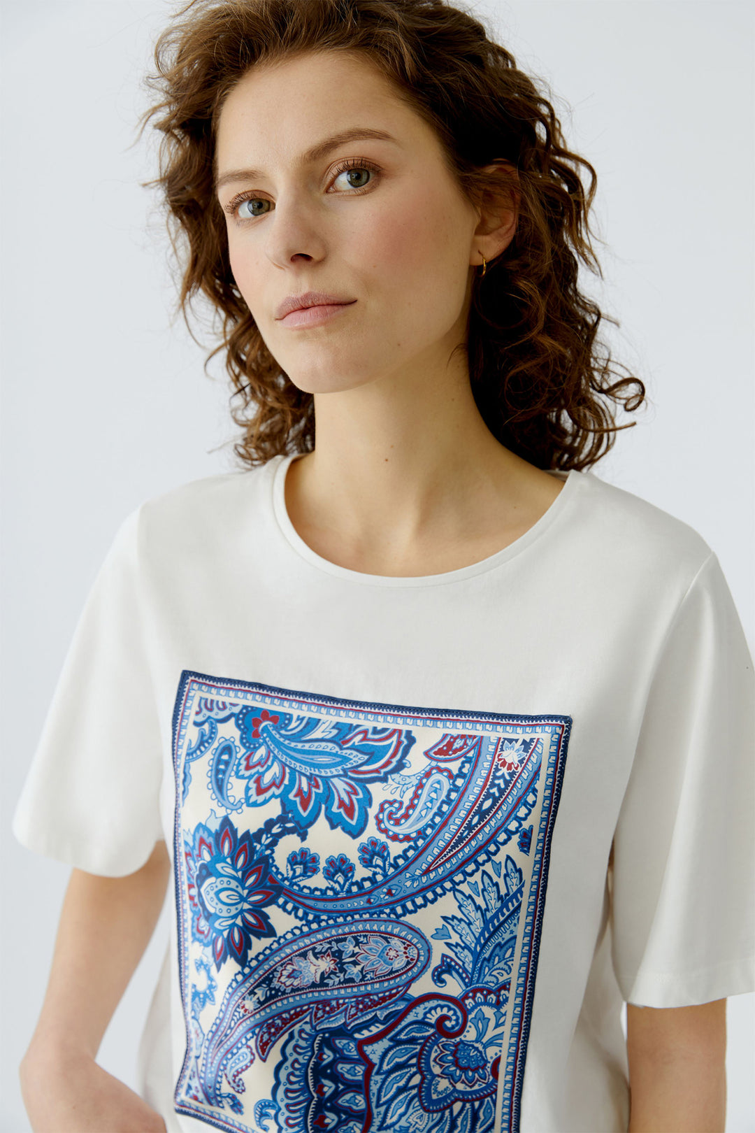 Oui 96414 1006 White Cloud Dancer Blue Paisley Motif T-Shirt