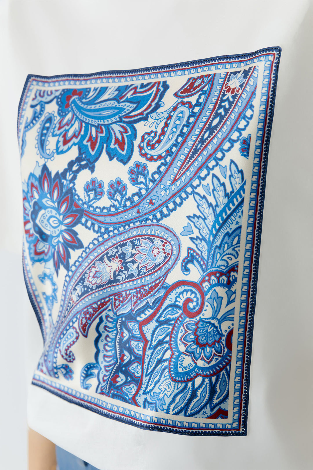 Oui 96414 1006 White Cloud Dancer Blue Paisley Motif T-Shirt