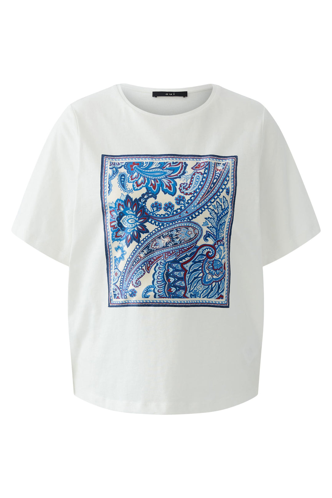 Oui 96414 1006 White Cloud Dancer Blue Paisley Motif T-Shirt