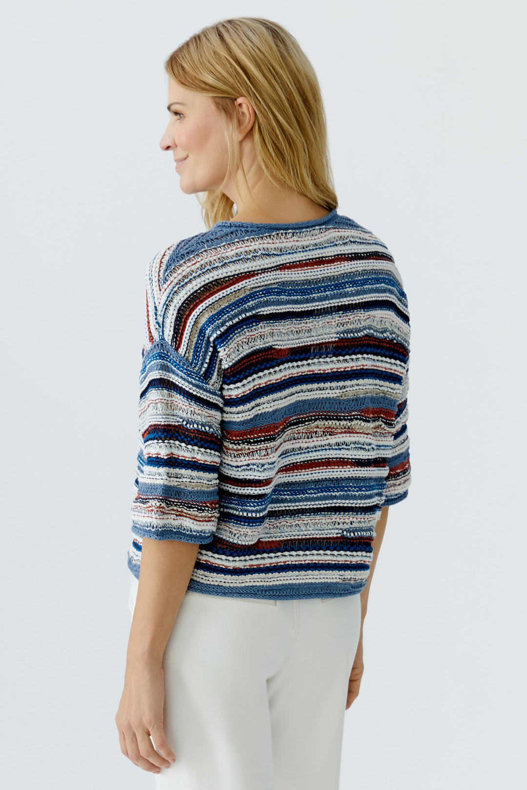 Oui 96505 0541 Blue White Stripe Short Sleeve Jumper