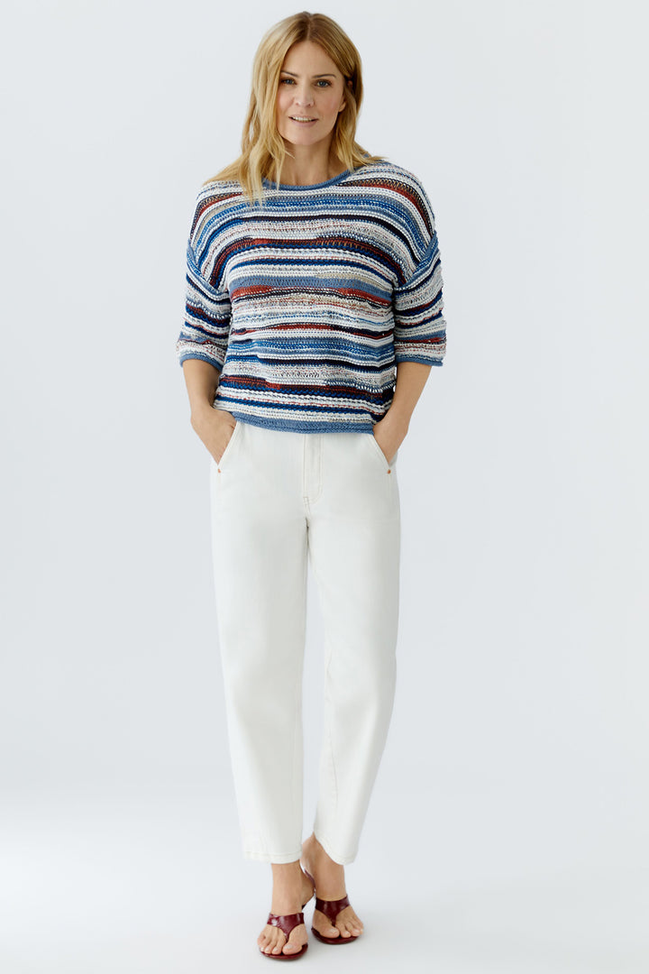 Oui 96505 0541 Blue White Stripe Short Sleeve Jumper