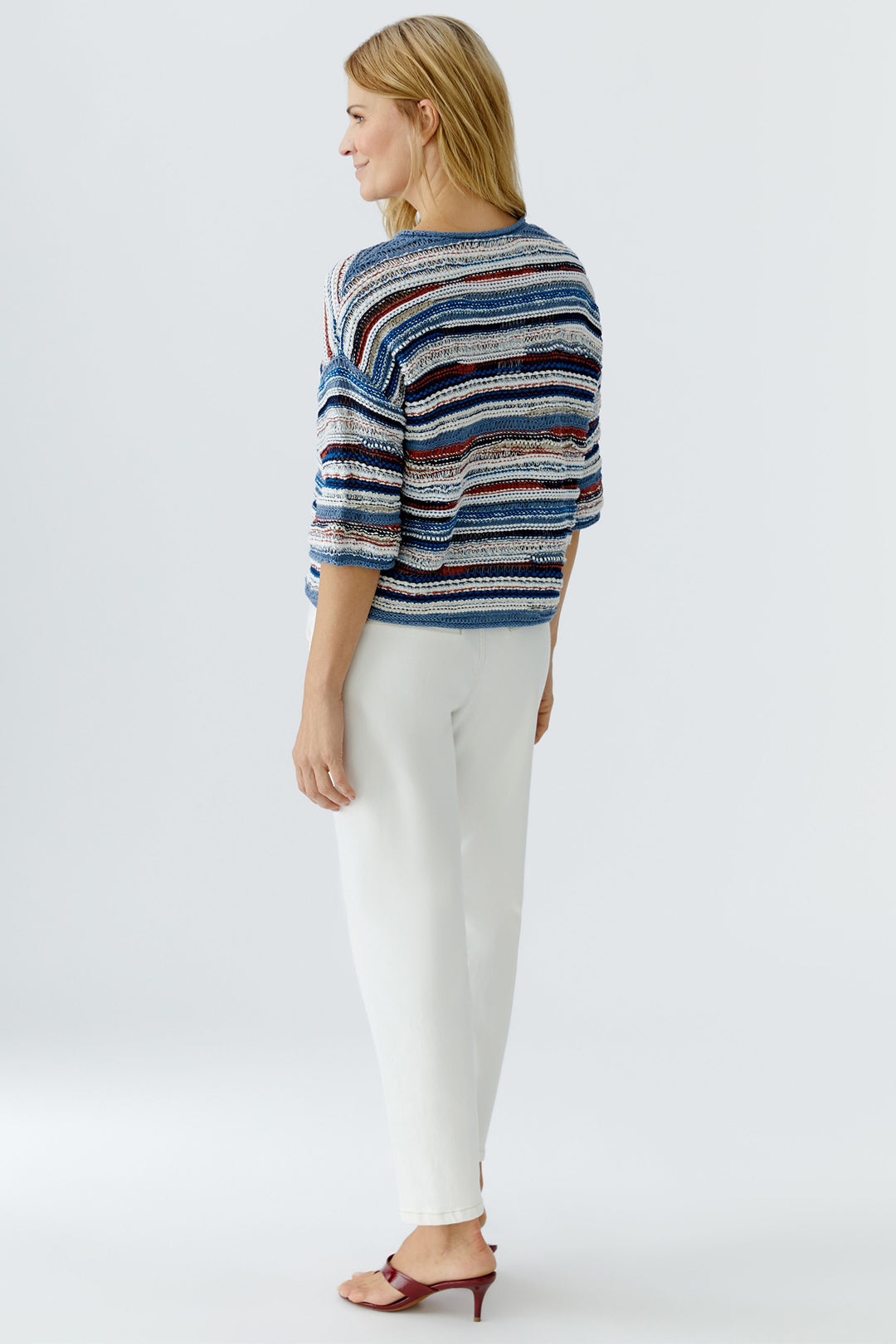 Oui 96505 0541 Blue White Stripe Short Sleeve Jumper