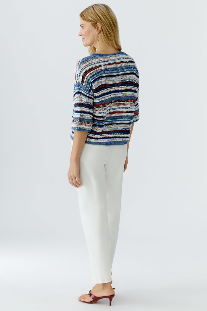 Oui 96505 0541 Blue White Stripe Short Sleeve Jumper