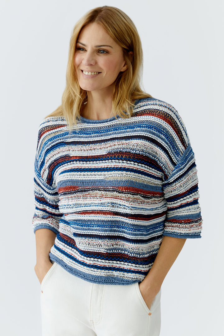 Oui 96505 0541 Blue White Stripe Short Sleeve Jumper