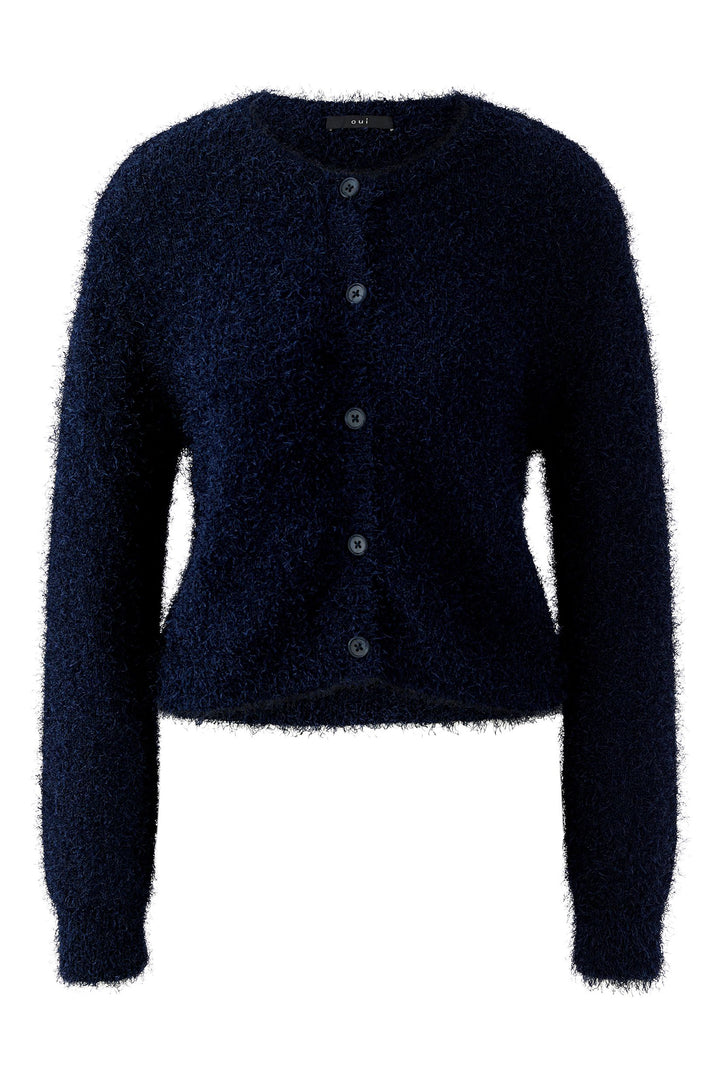 Oui 96610 5742 Dark Blue Textured Knit Cardigan
