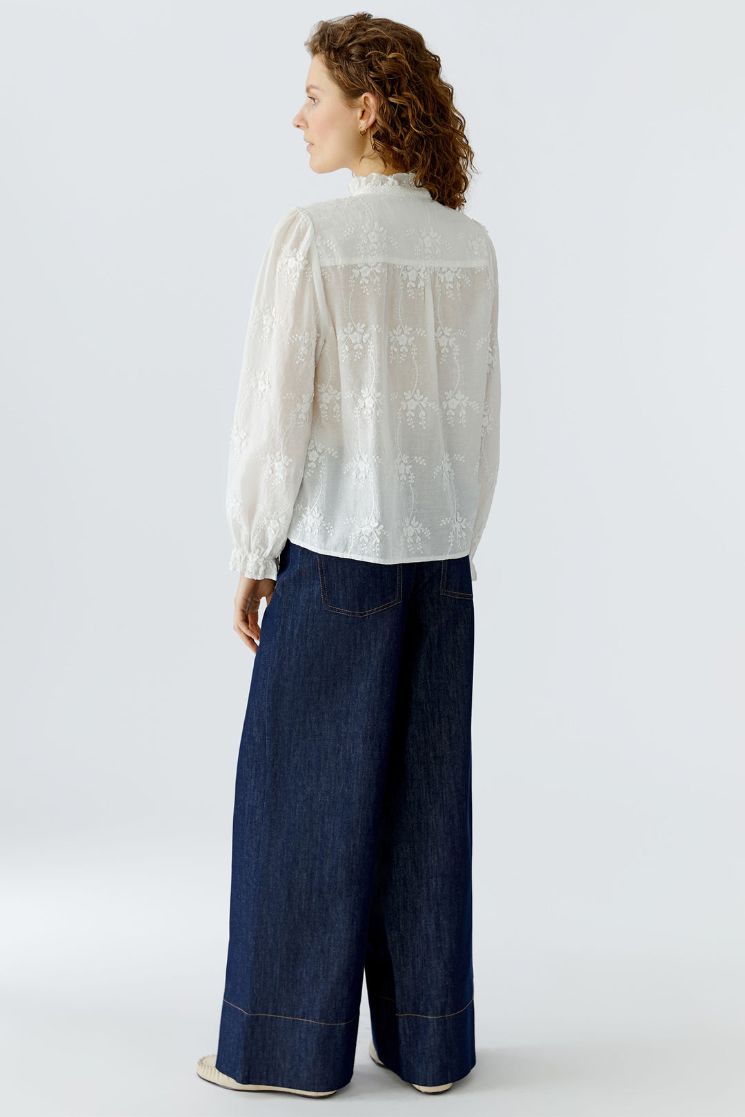 Oui 96713 1006 White Cloud Dancer Embroidered Blouse