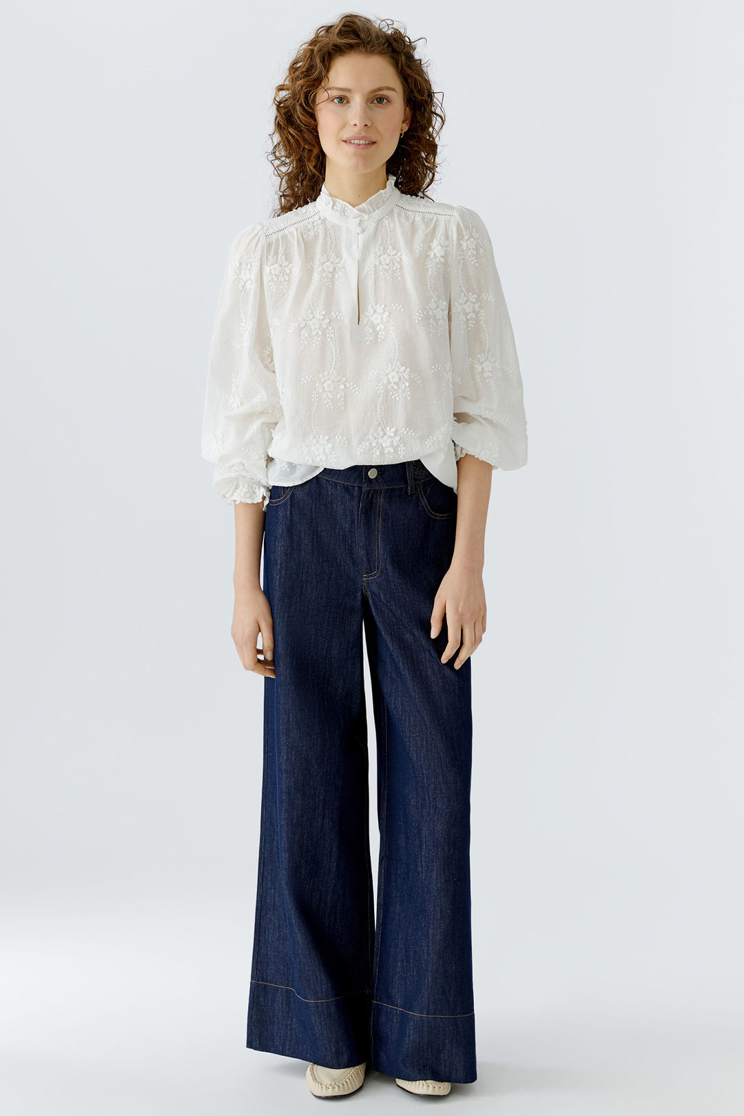 Oui 96713 1006 White Cloud Dancer Embroidered Blouse