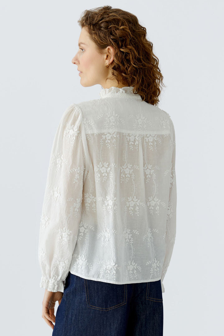 Oui 96713 1006 White Cloud Dancer Embroidered Blouse