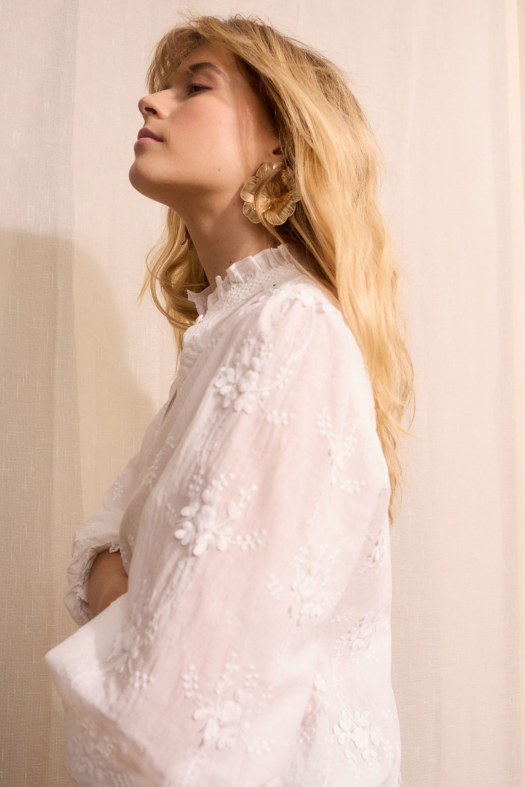 Oui 96713 1006 White Cloud Dancer Embroidered Blouse