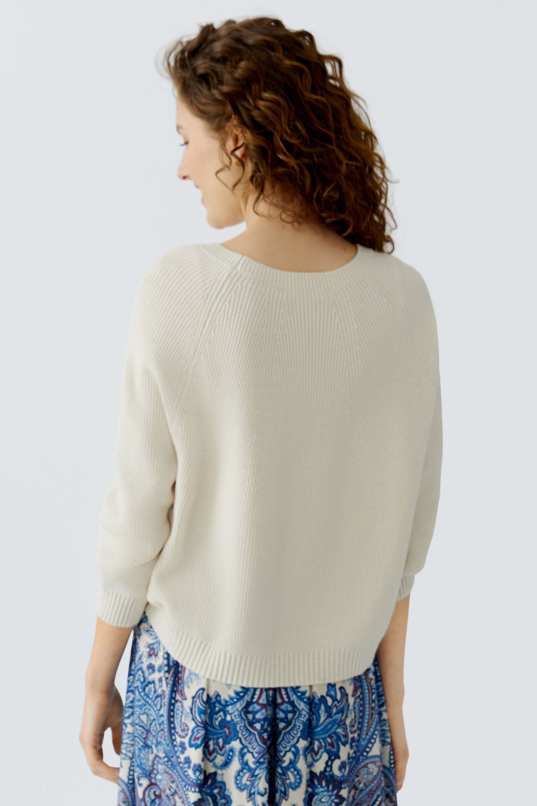 Oui 96746 1021 Off White Round Neck Ribbed Jumper