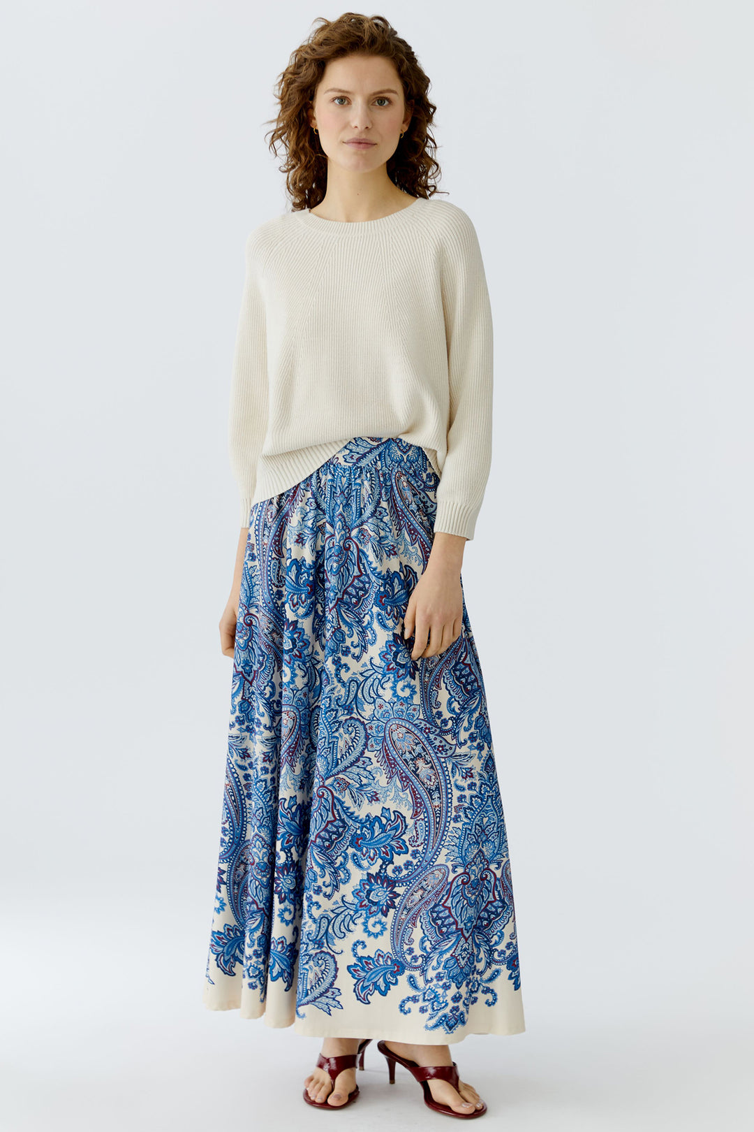 Oui 96746 1021 Off White Round Neck Ribbed Jumper