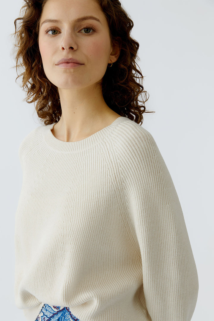 Oui 96746 1021 Off White Round Neck Ribbed Jumper