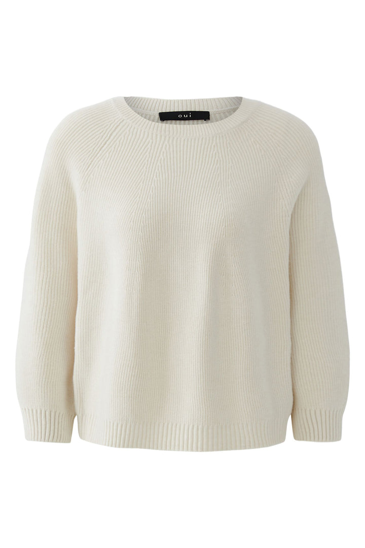 Oui 96746 1021 Off White Round Neck Ribbed Jumper