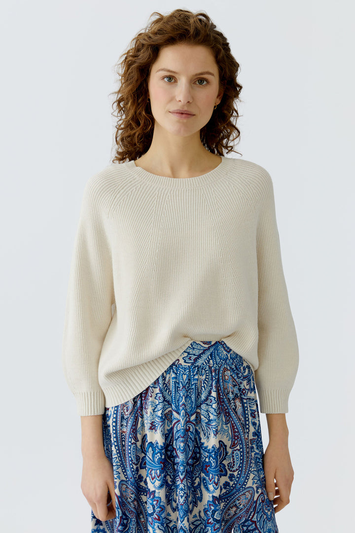 Oui 96746 1021 Off White Round Neck Ribbed Jumper