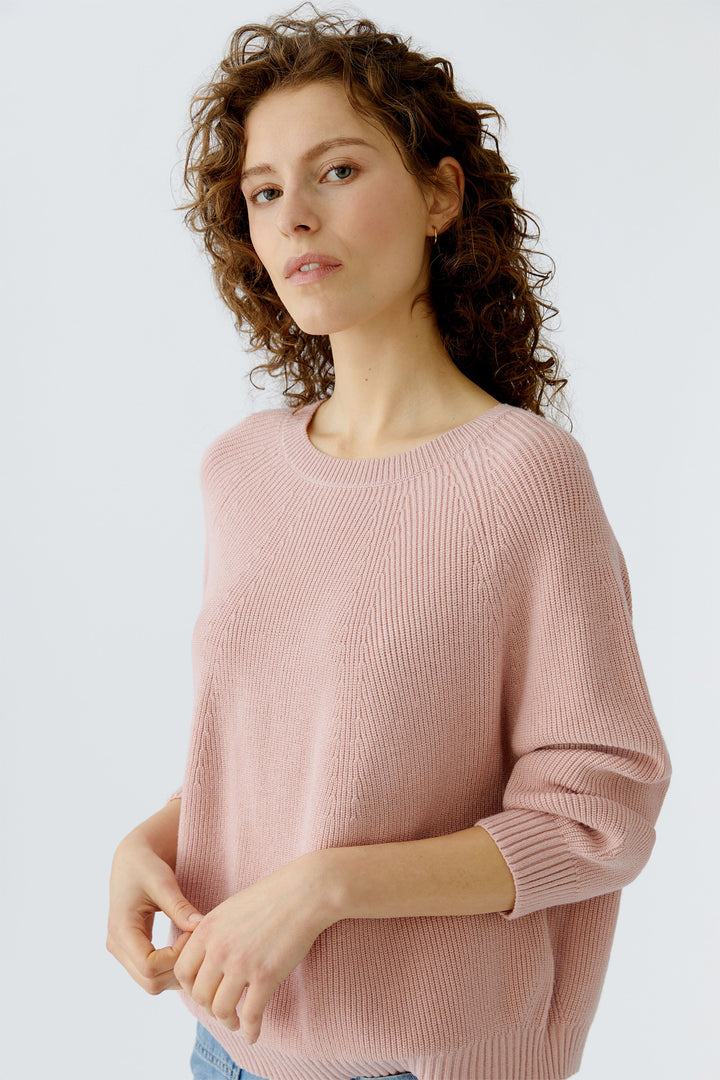 Oui 96746 3092 Dusty Rose Round Neck Ribbed Jumper