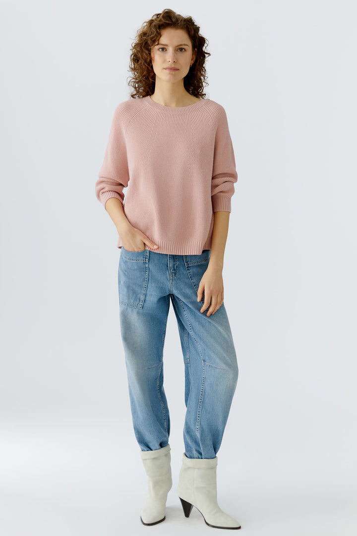 Oui 96746 3092 Dusty Rose Round Neck Ribbed Jumper